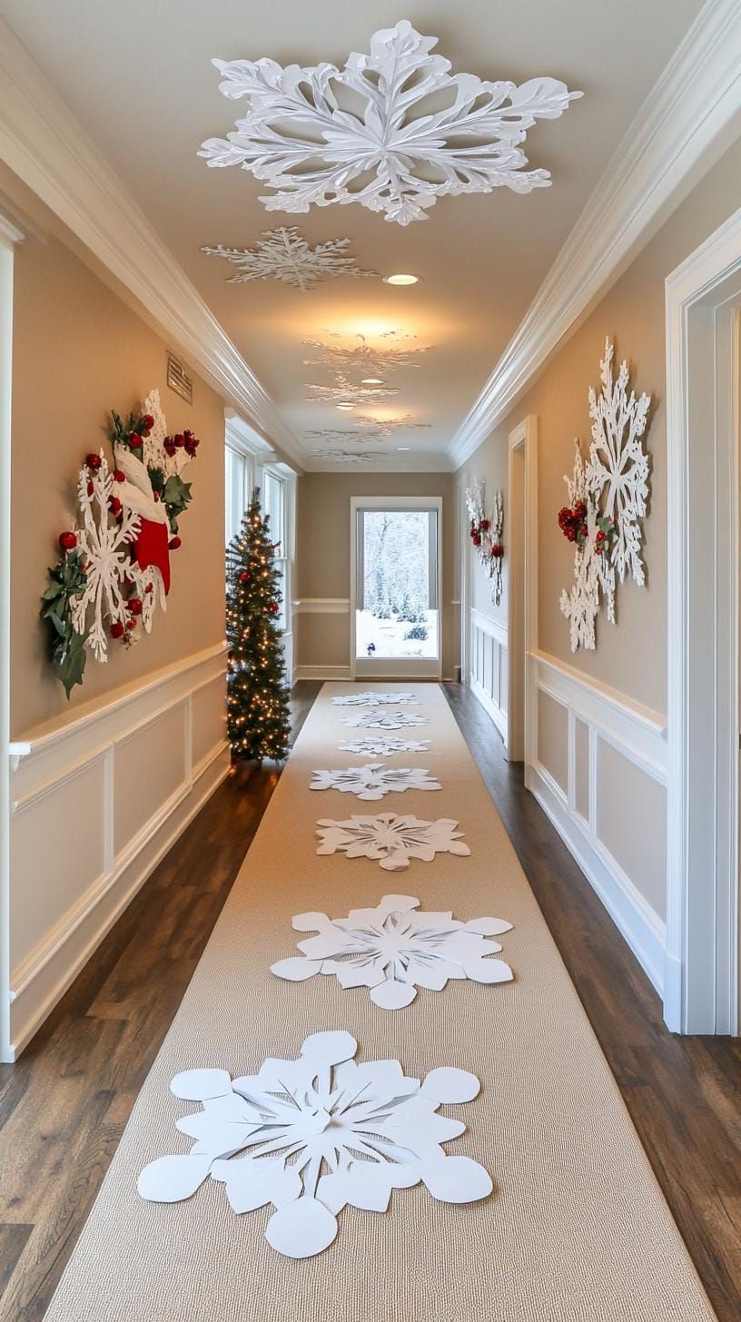 9. Paper snowflakes drifting across neutral hallway walls - photo 2