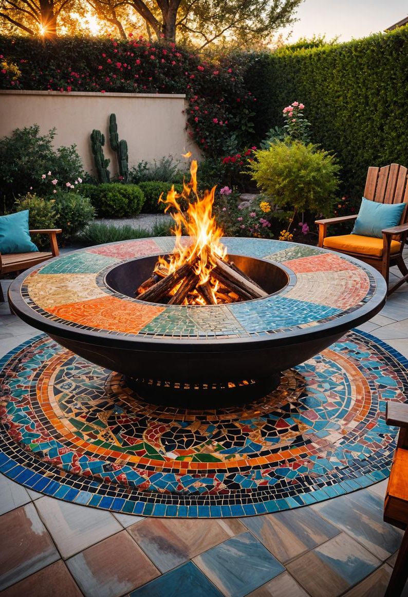 5. Colorful Mosaic Tile Fire Pit Ideas - photo 3