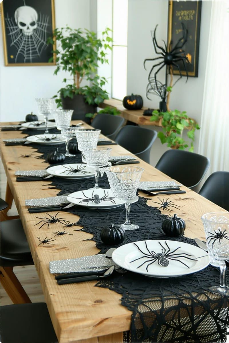 20. Spiderweb Table Runner with Metallic Spider Accents - photo 2