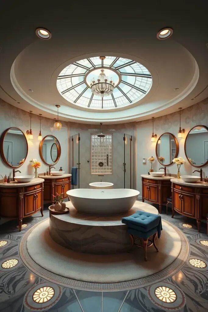Immersive Circular Bathroom Layouts