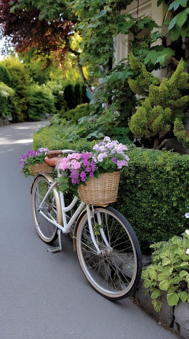 14. A Vintage Bike Overflowing with Flower Baskets