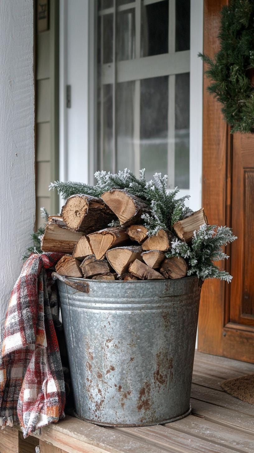 11. Firewood Displays in Galvanized Metal Buckets