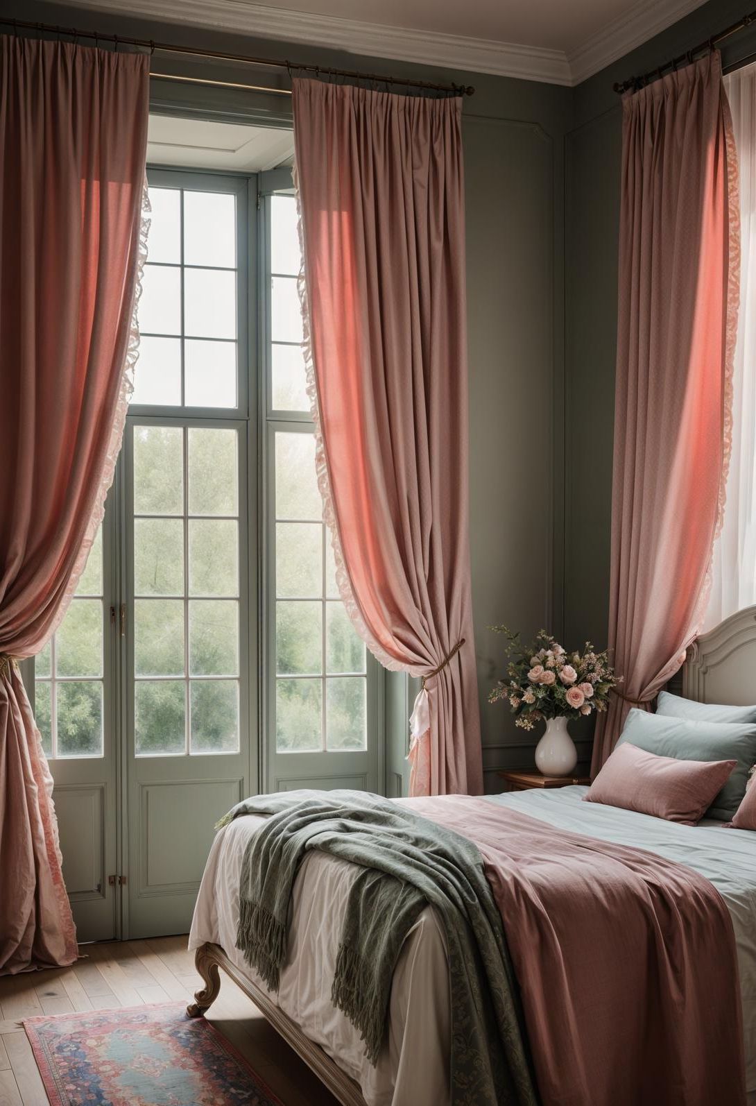 24. French Country Drapes in Sage and Pink