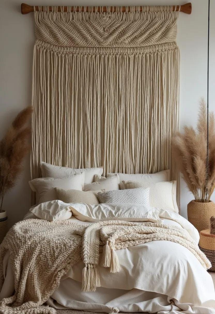 3. Macramé Backdrops and Neutral Bedding