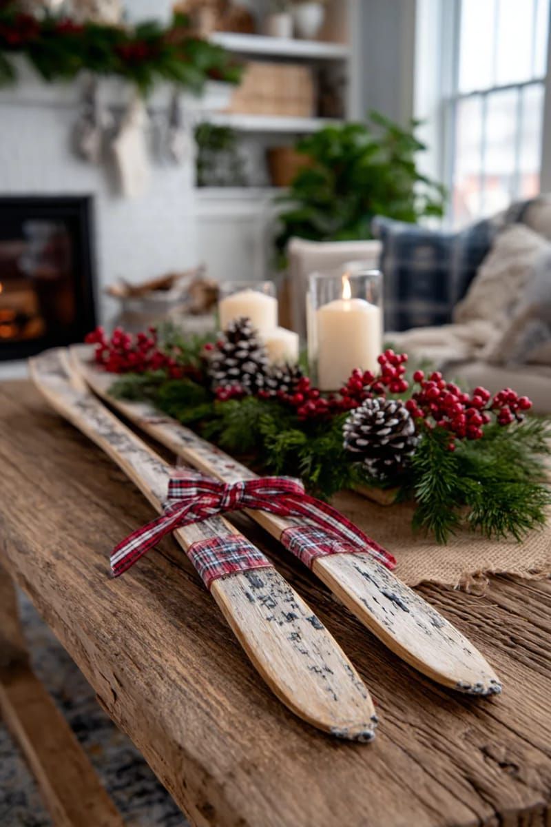 14. Crossed mini wooden skis tied with ribbon - photo 2