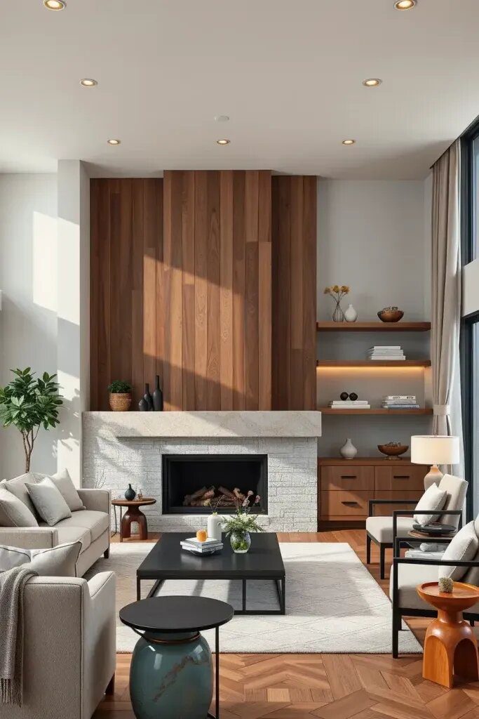 2. Custom Wood or Stone Accent Wall Ideas