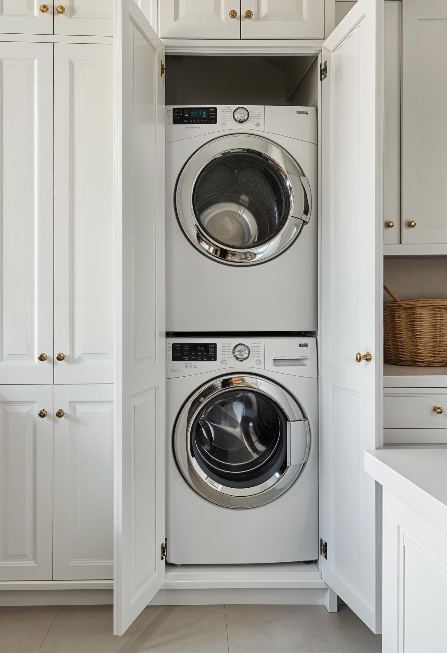 5. Floor-to-ceiling white cabinetry with integrated washer-dryer columns - photo 2
