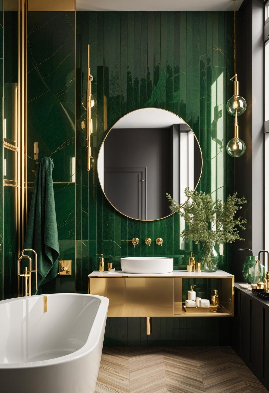 7. Luxurious Green Bathroom Design