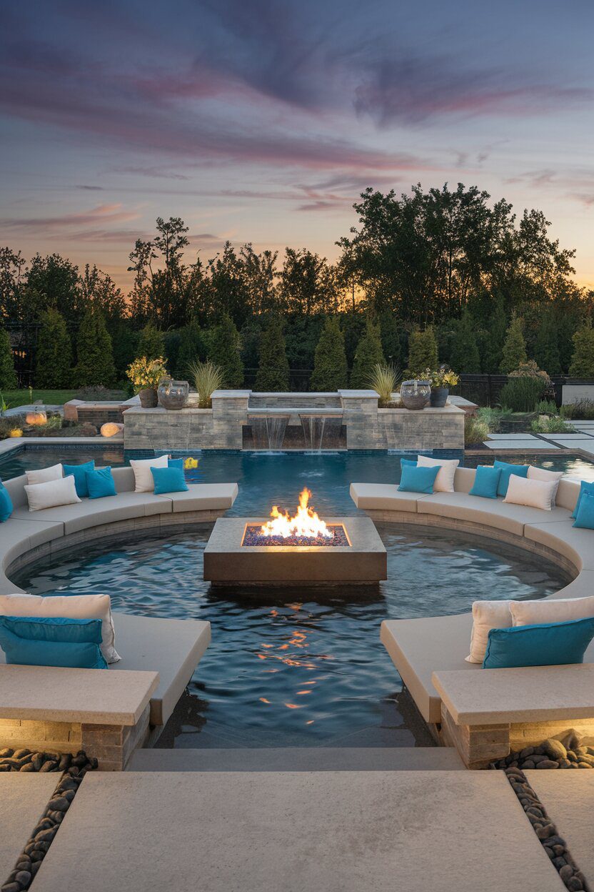 15. Luxurious Backyard Pool With a Cozy Sunken Lounge