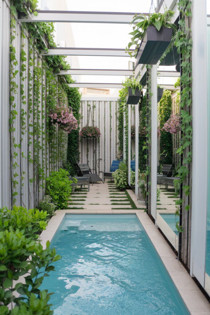 6. Cozy Oasis: A Tiny Pool Surrounded by Lush Vertical Gardens
