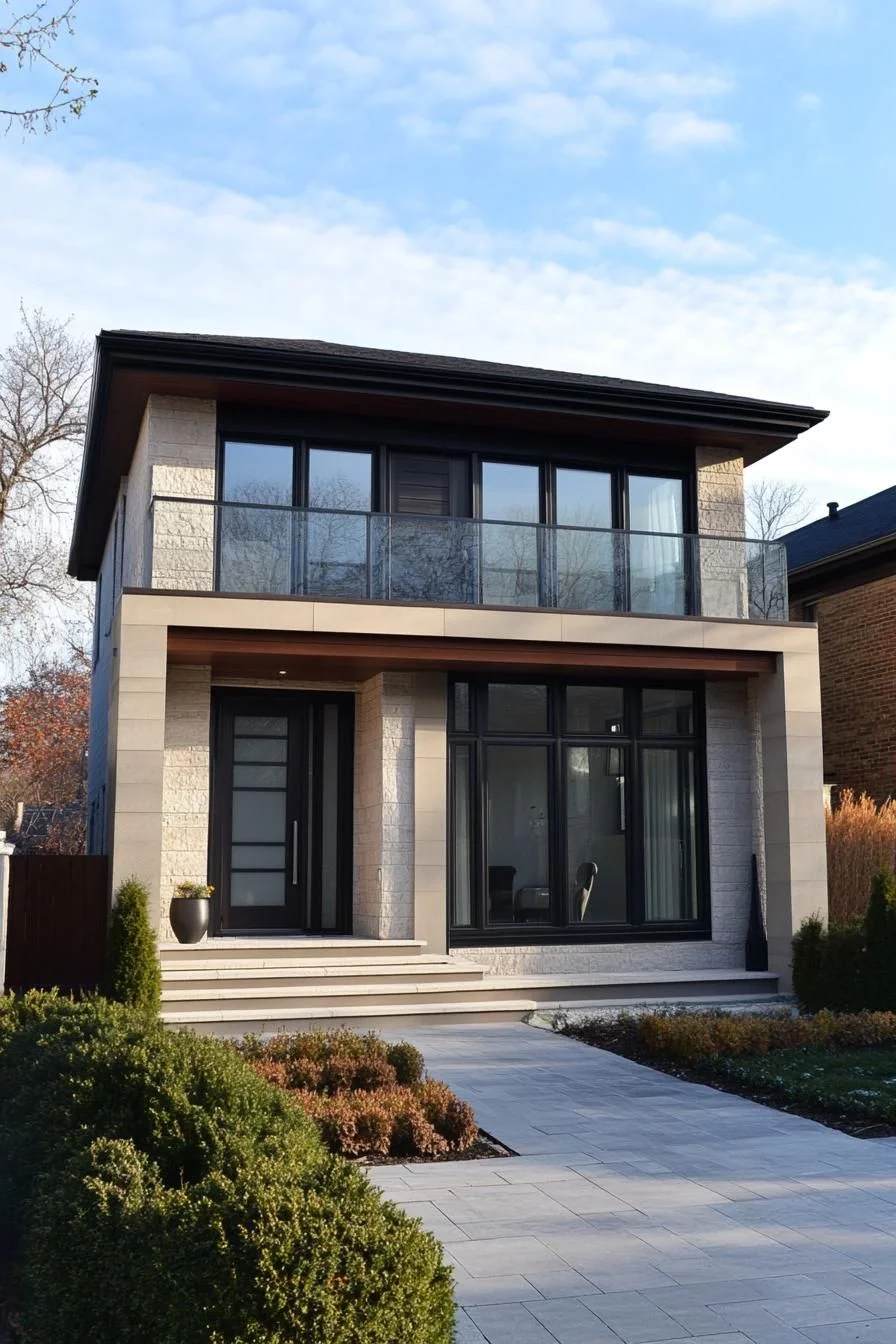 Suburban Stone Castle with Sleek Lines