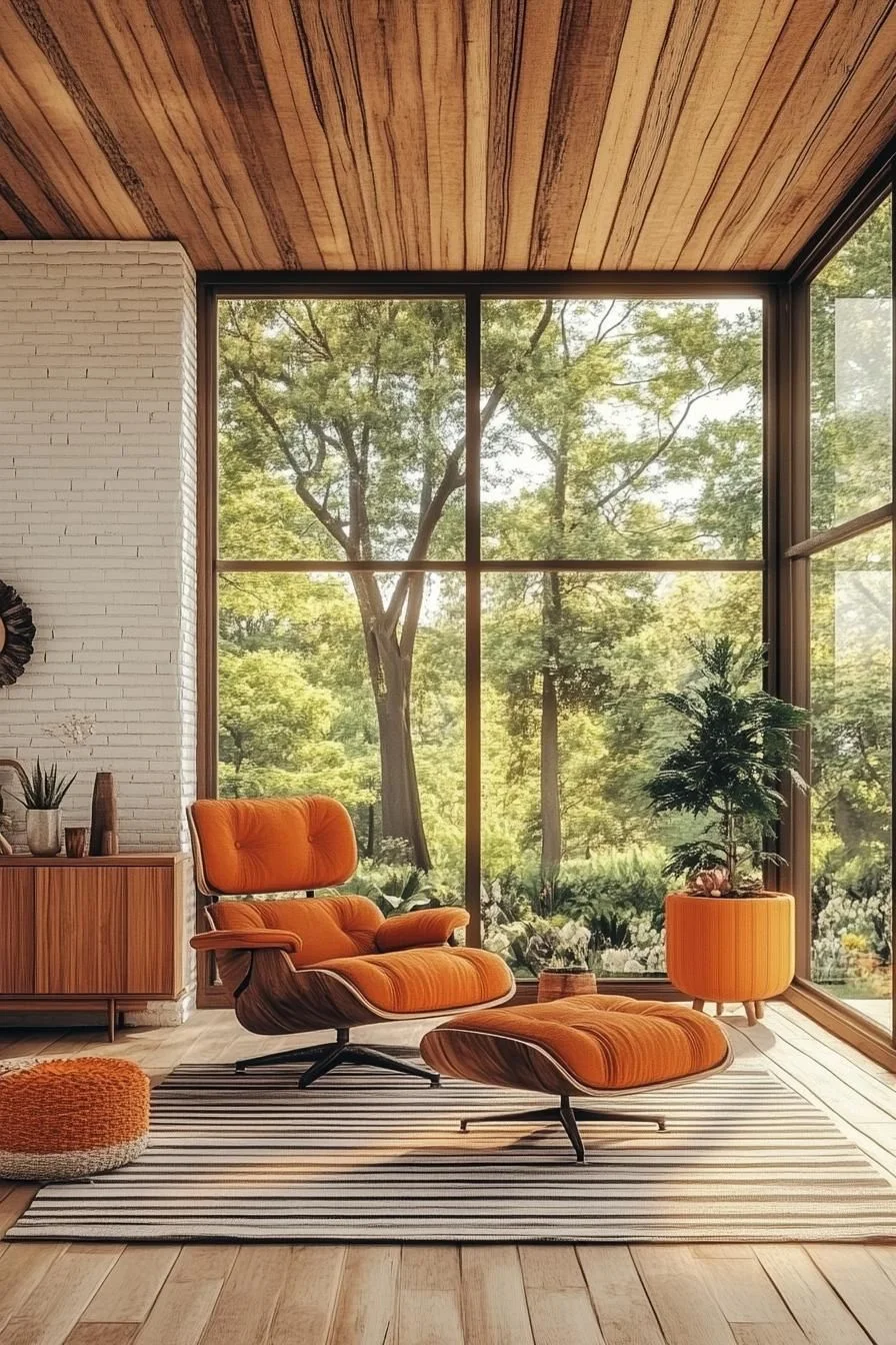 Bold Orange Mid-Century Living Room