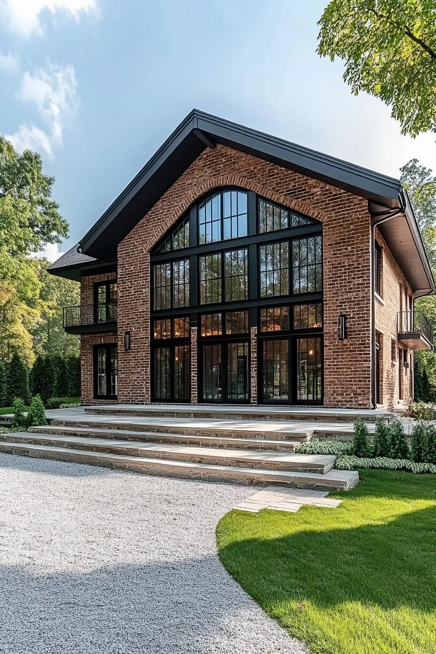 Brick Barn House With Glass Gable Design