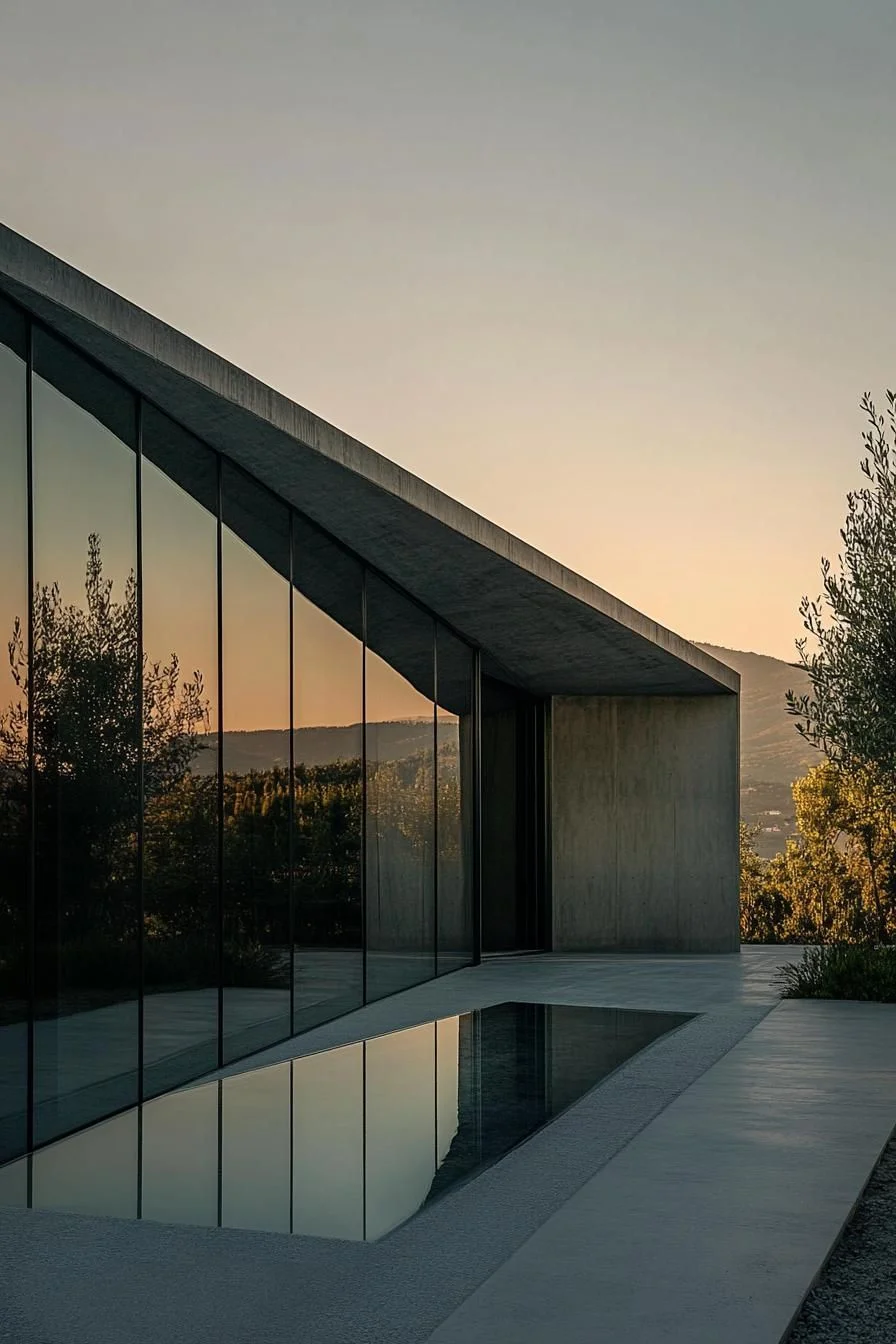 Glass Pavilion Reflecting the Evening Sky
