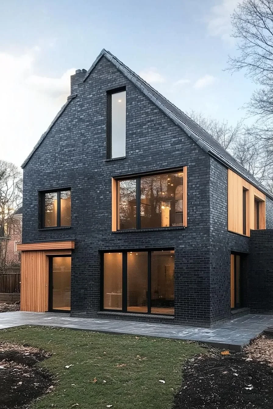 Charcoal Barn House With Wood Details
