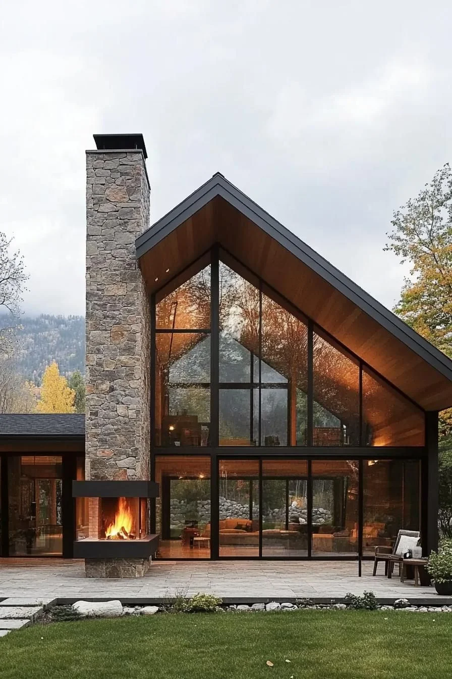 Fireside Gable Home With Glass Walls