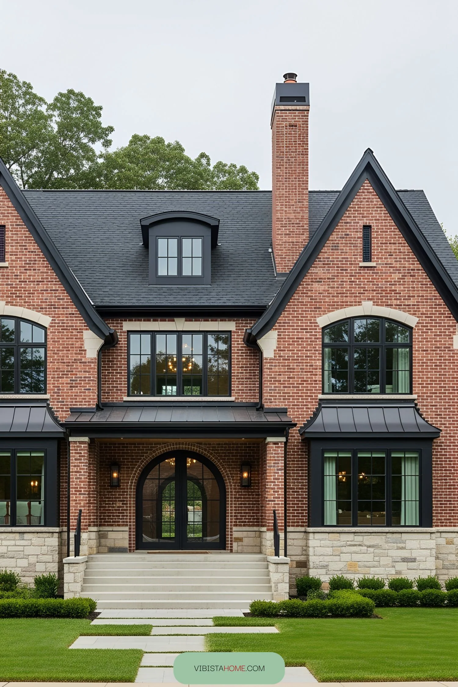 8) Cozy Brick Home With Bold Rooflines