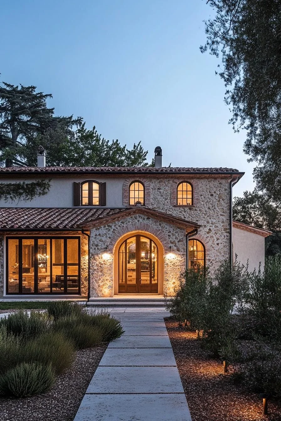 Rustic Facade with Arched Details