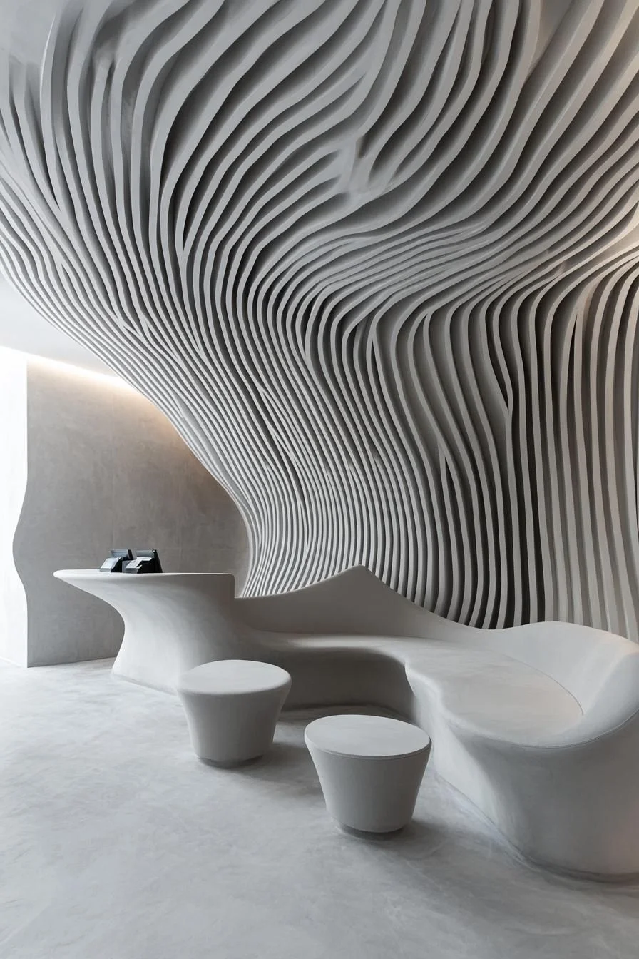 Monochrome Lobby With Fluid Shapes
