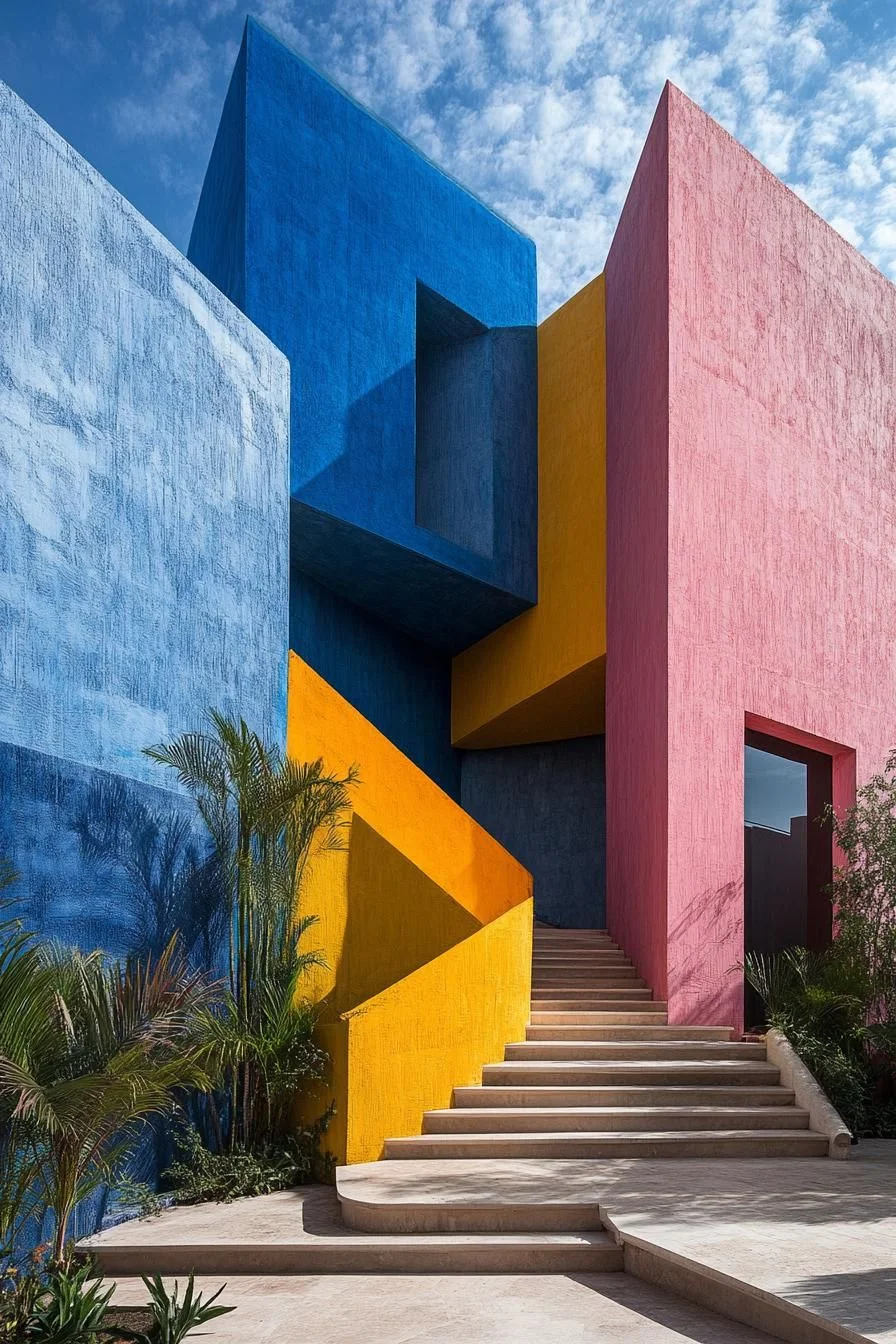 Colorful Stairway With Geometric Patterns