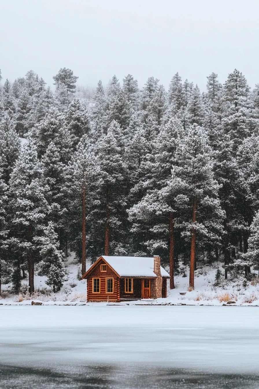 A Cabin Tucked Among Snowy Pines