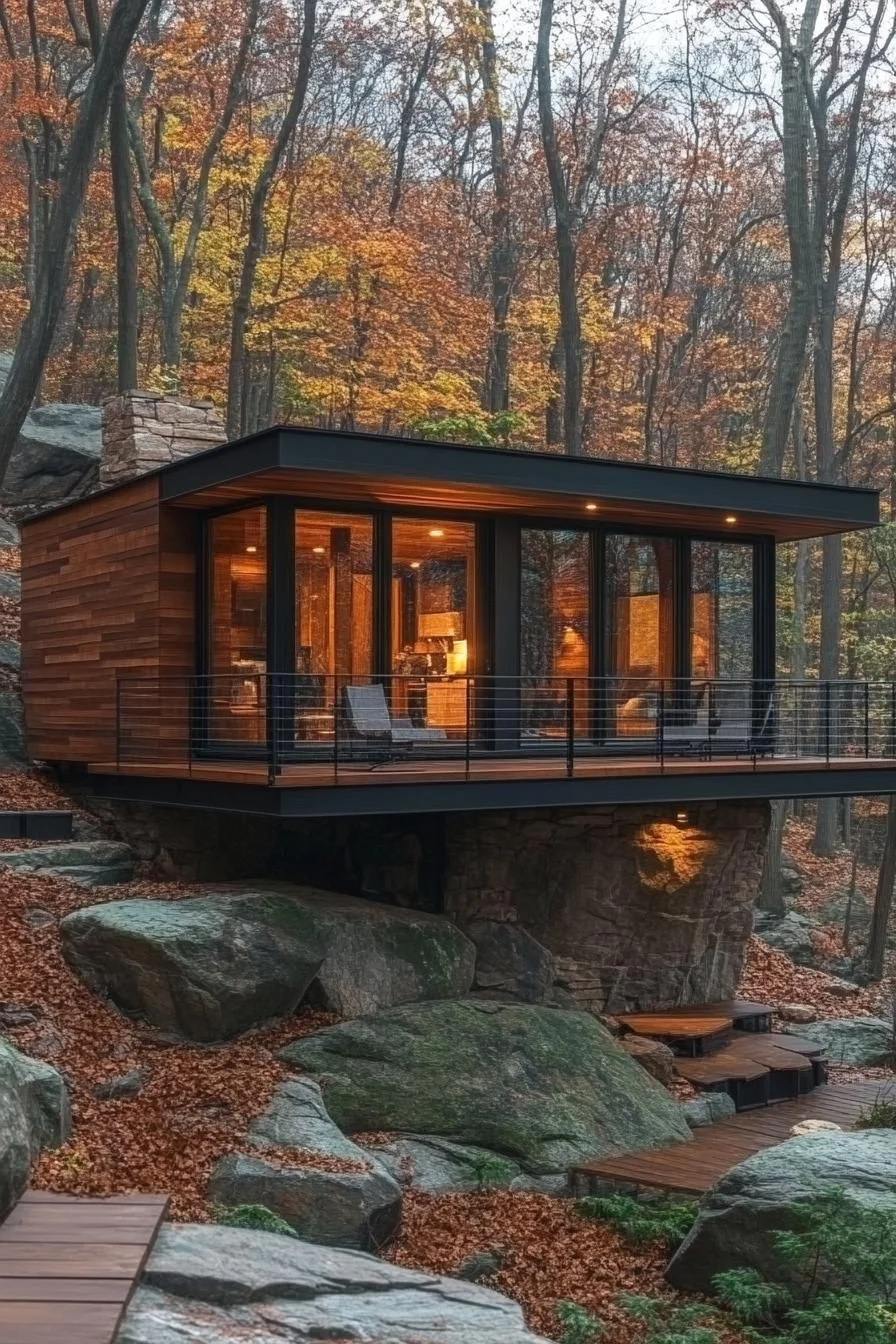 A Cabin Built Into the Boulders