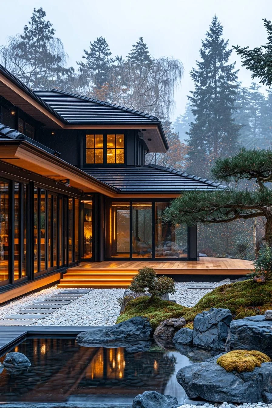 A Glowing, Quiet Courtyard at Night