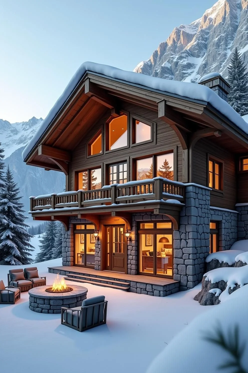 Chalet Charm in a Snowy Clearing
