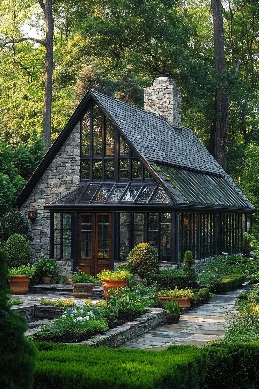 A Stone Chalet with Elegant Glass Details