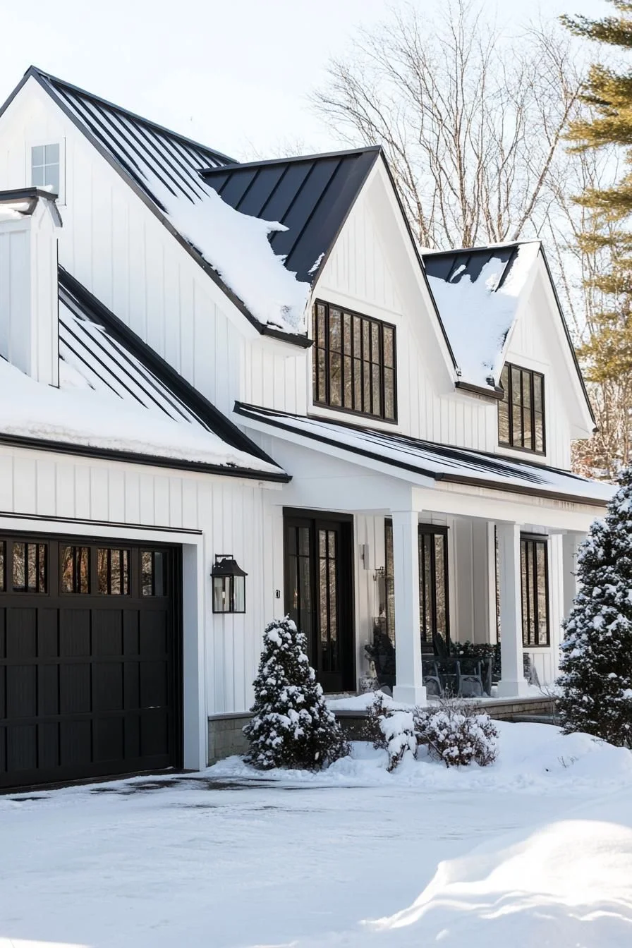Snow-Dusted White House With Black Trim