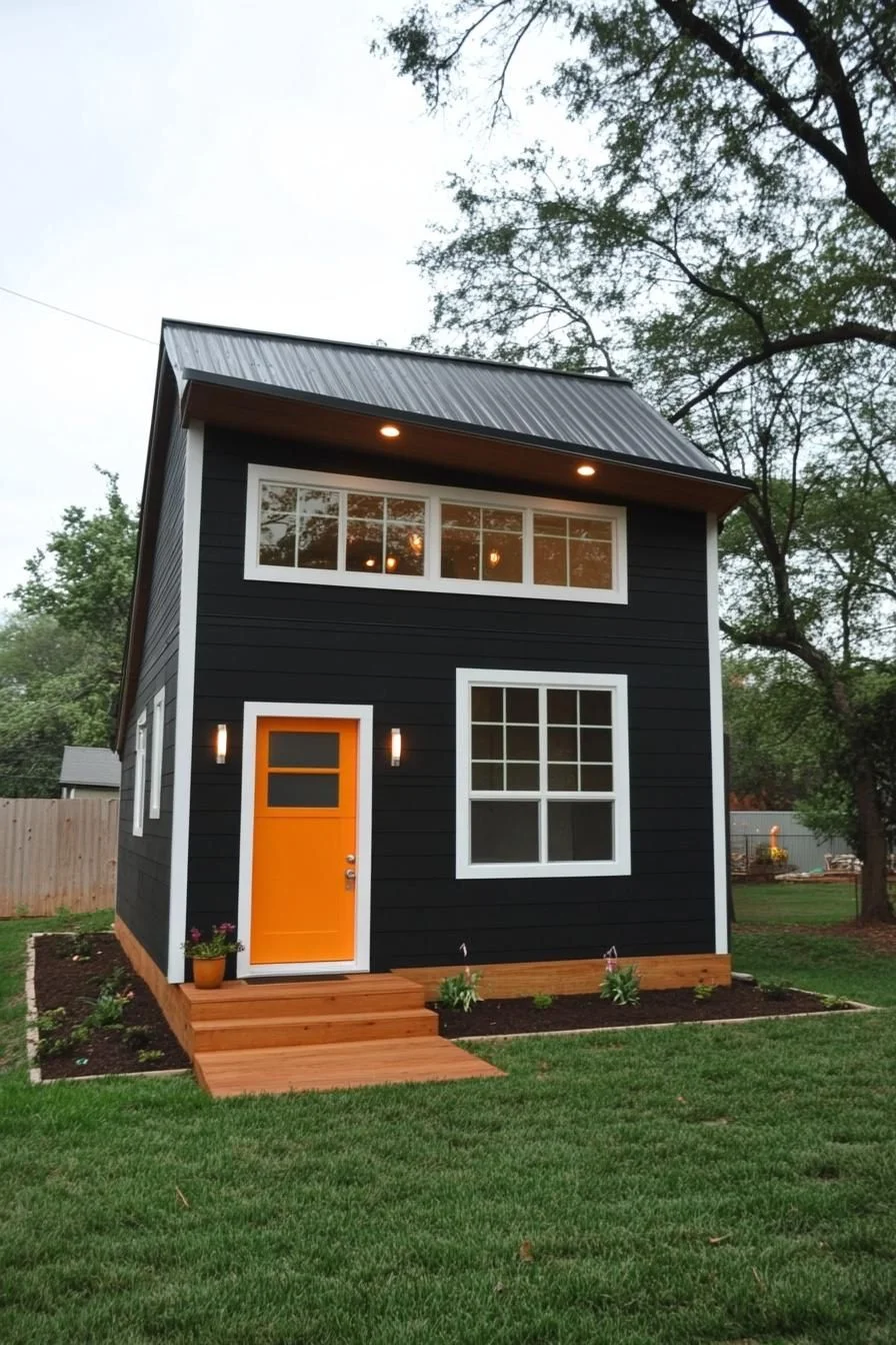65) A Black Box Home with an Orange Accent