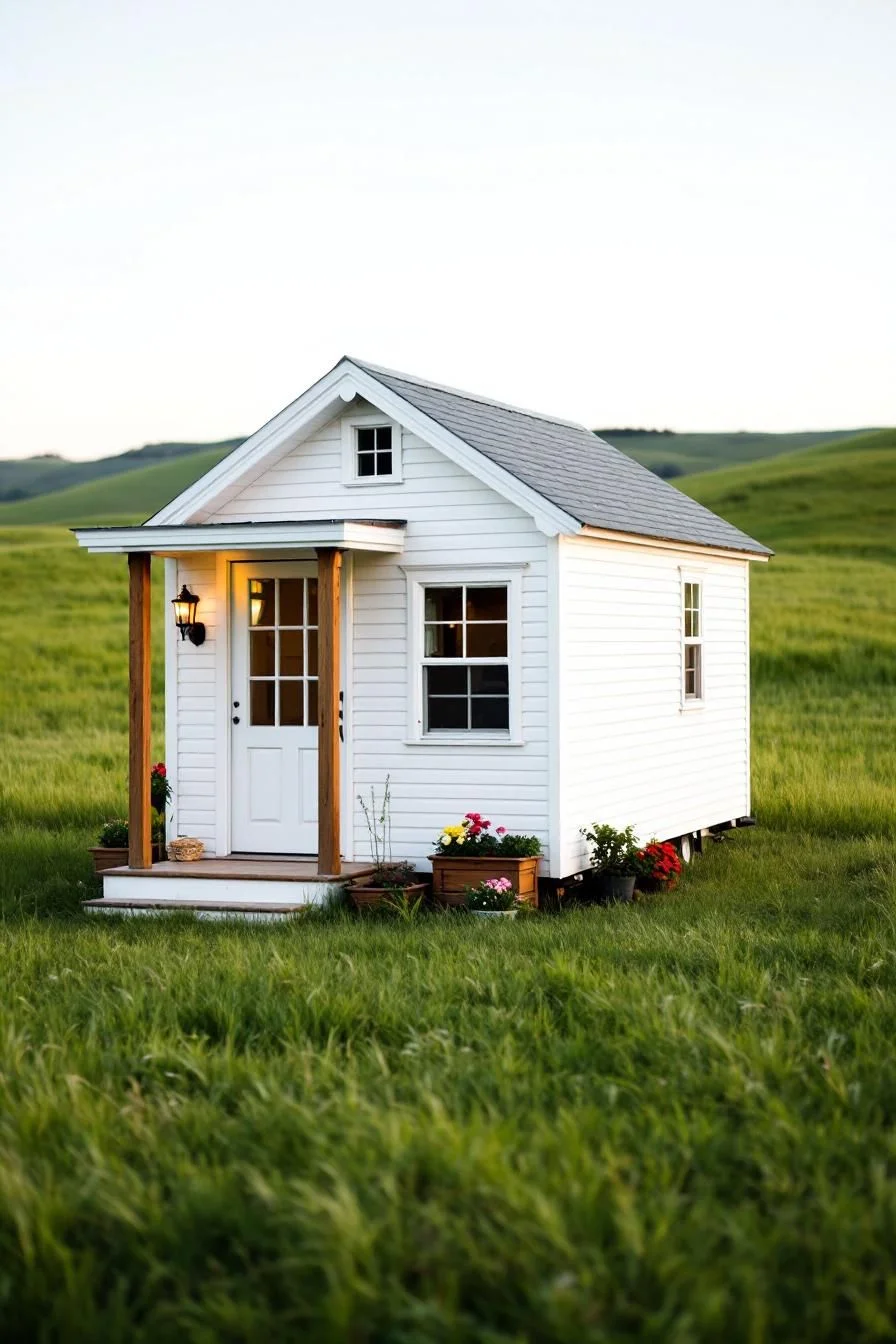 Small White Cottage in a Meadow