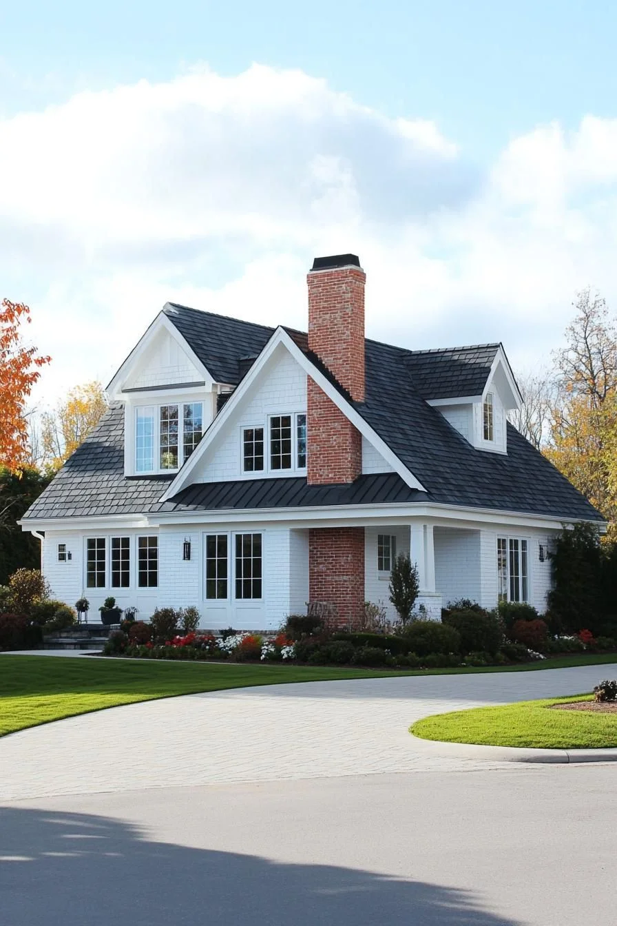 European Cottage Featuring a Brick Chimney