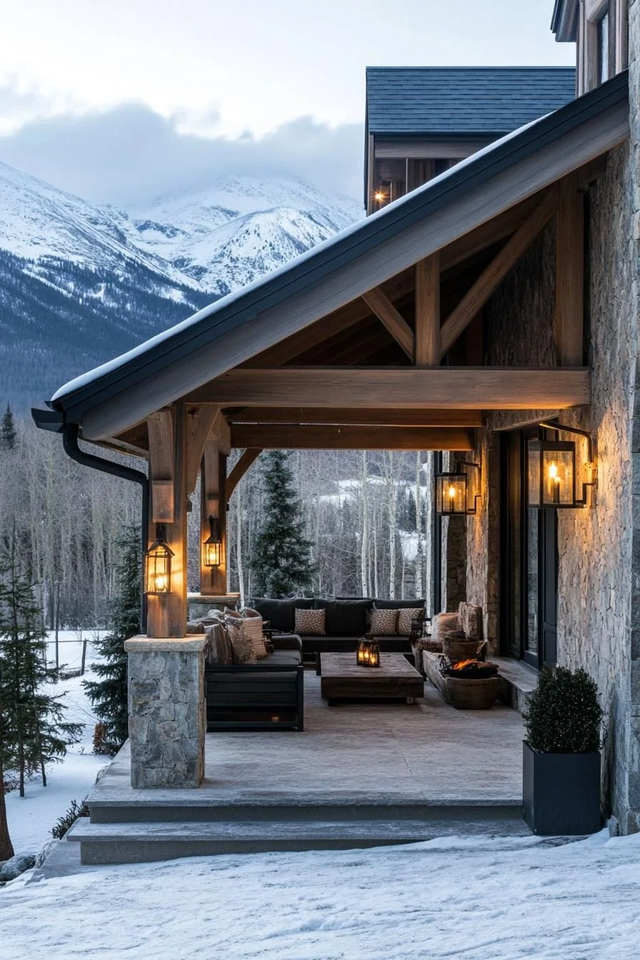 Front Porch Lit With Lantern-Style Fixtures