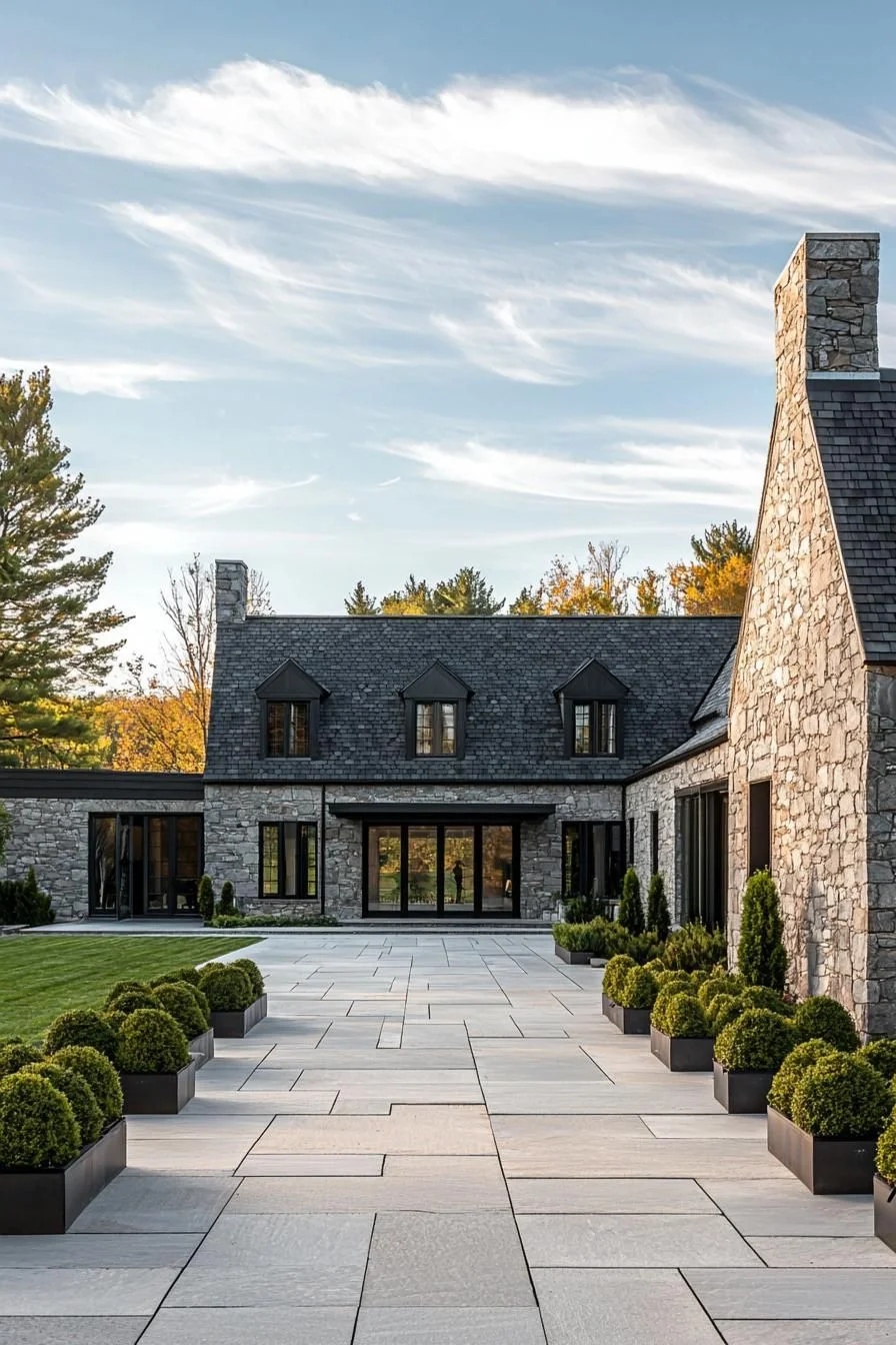 Stone Manor with an Elegant Pathway