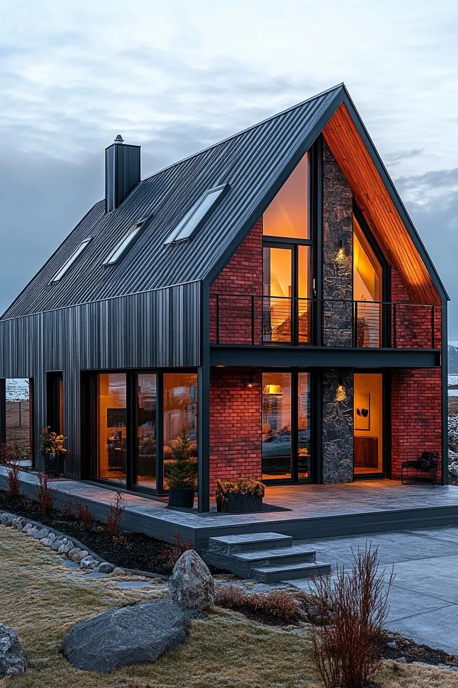 Nighttime Glow on Brick Facade