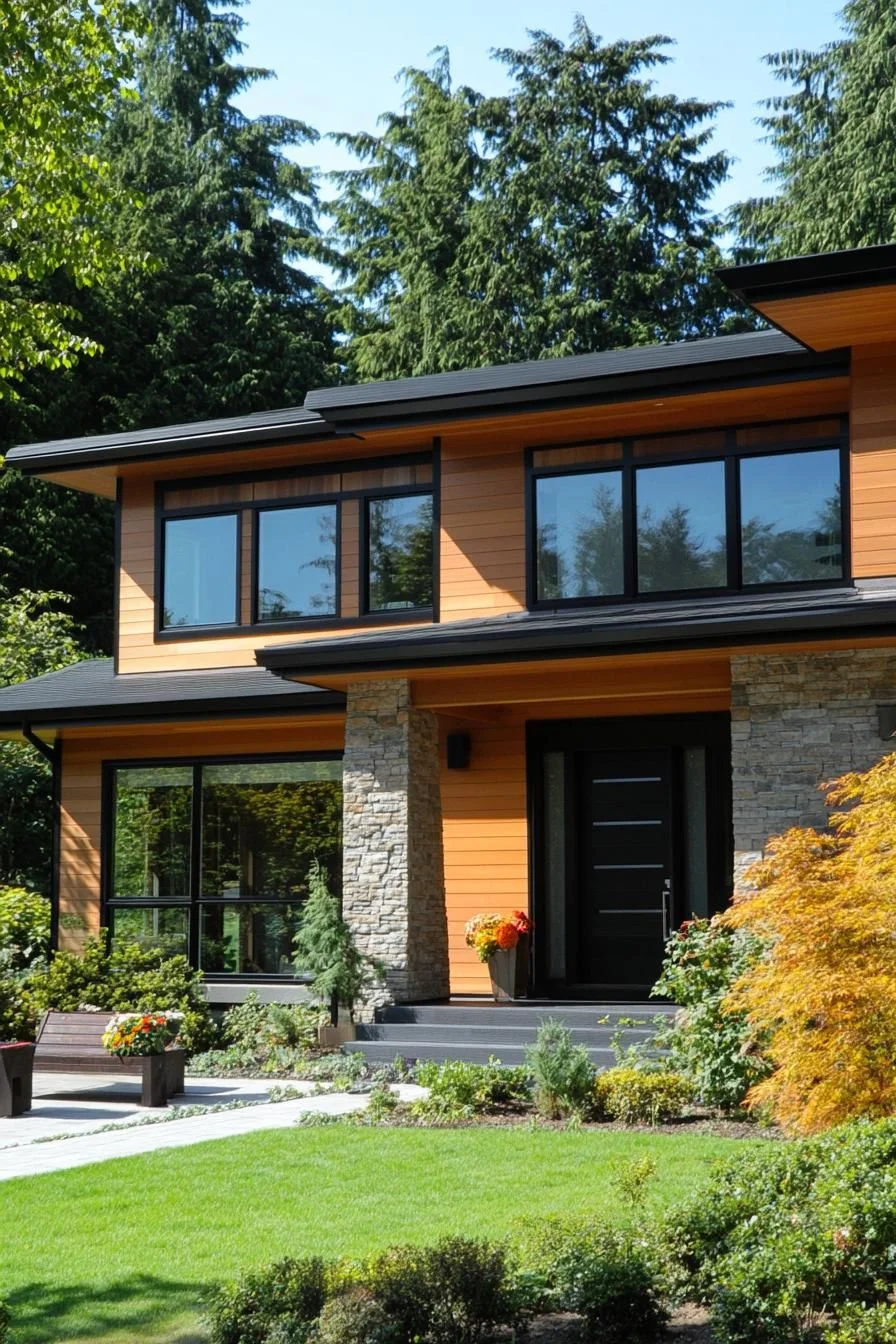 Timber Accents on a Stone Facade