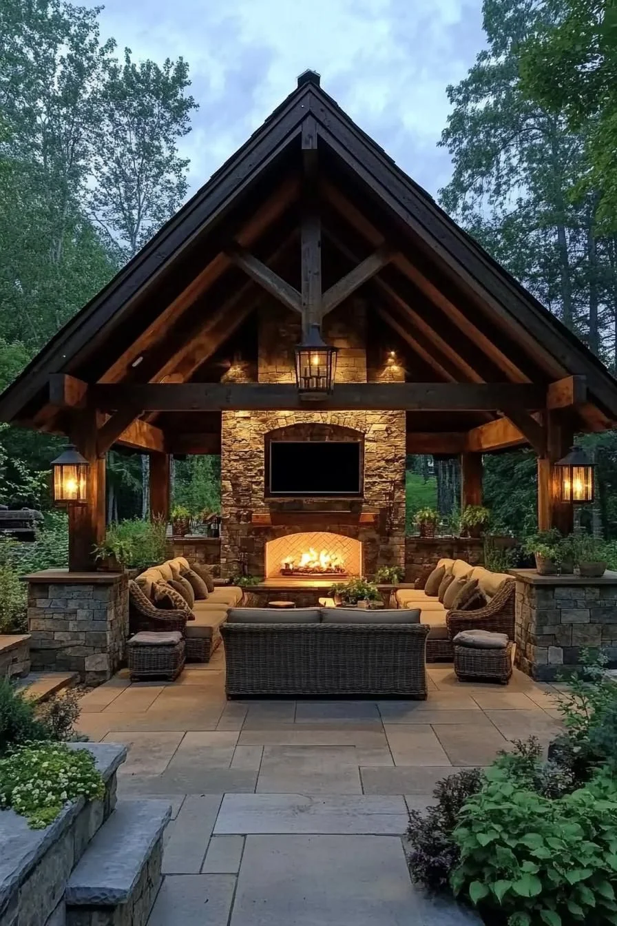 Cabin Glow: A Cozy Stone Hearth Lounge