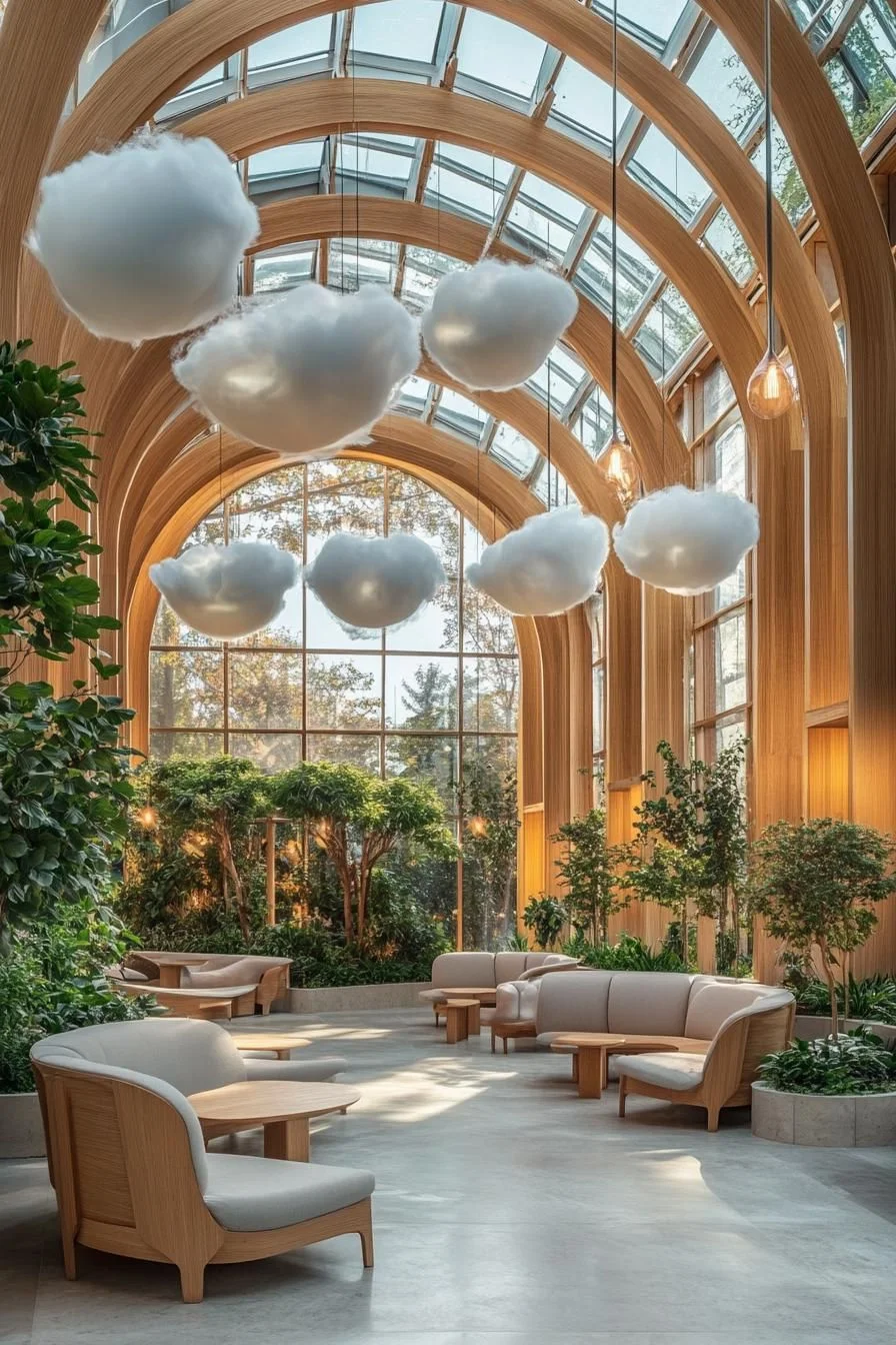 Wooden Dreams Under Puffy Cloud Seating