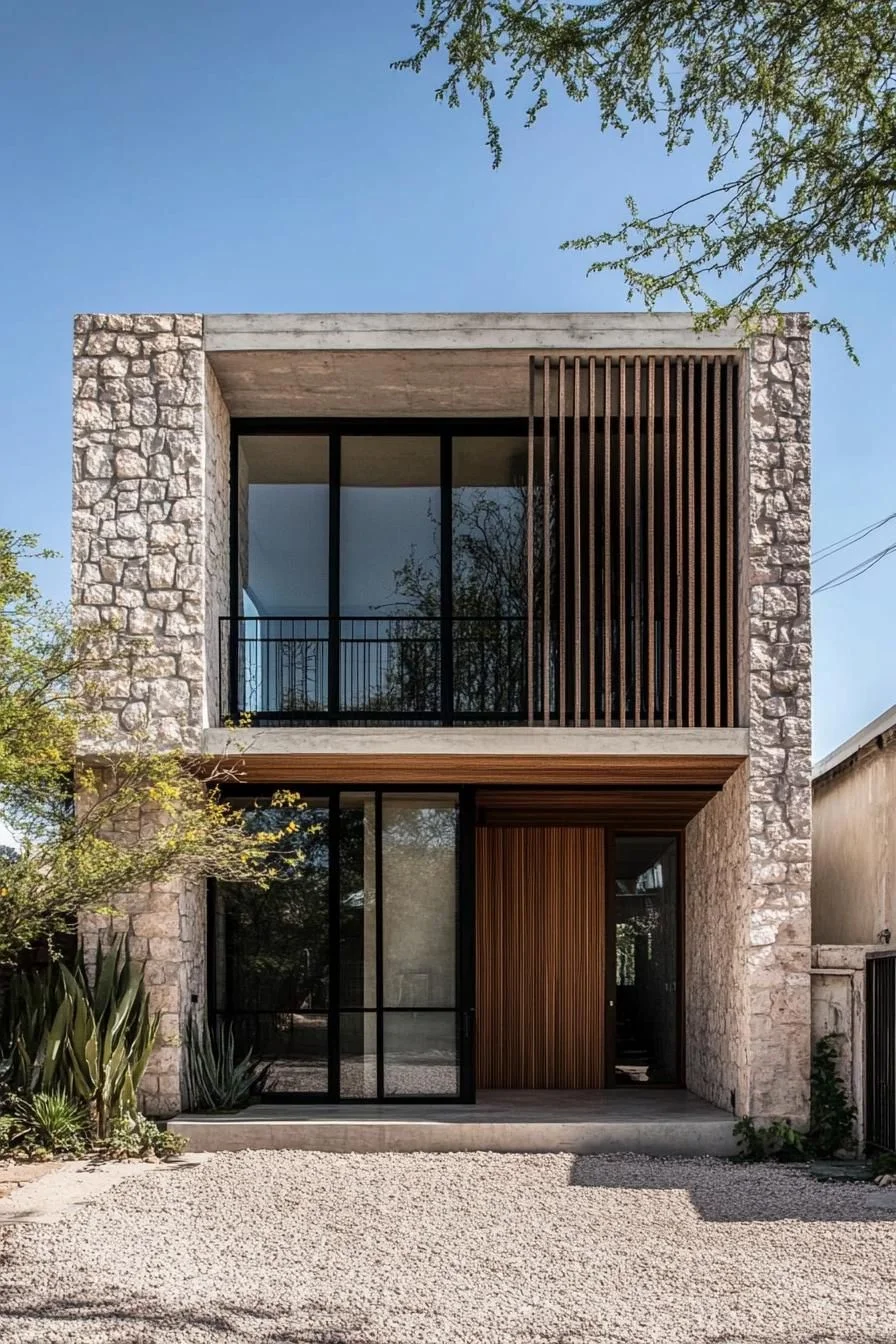 A Stone-Clad Nest with a Flat Roof