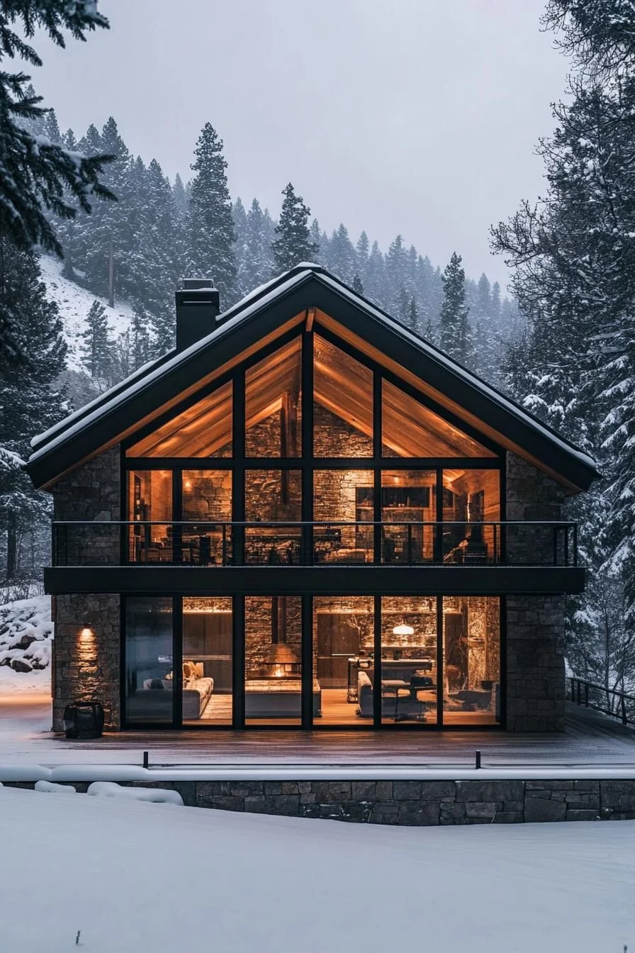 Glass-Topped Cabin Among Snowy Giants