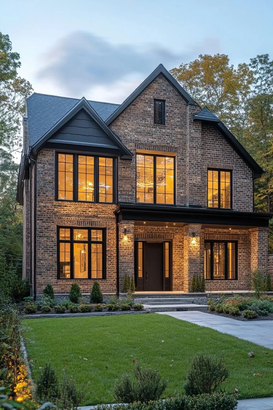 Warm Lighting Along Brick Facade