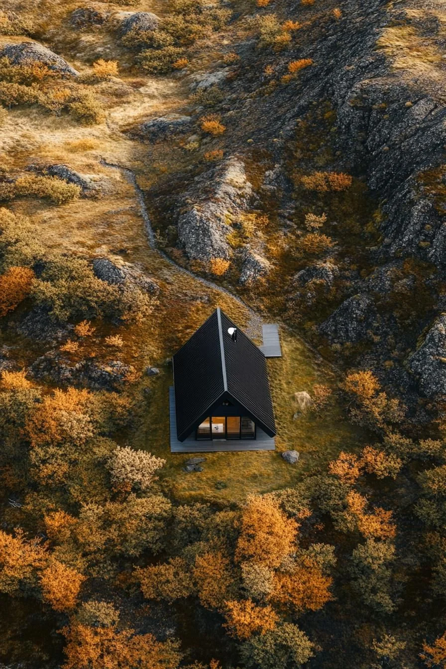 A Cozy Black Cabin Set in Nature
