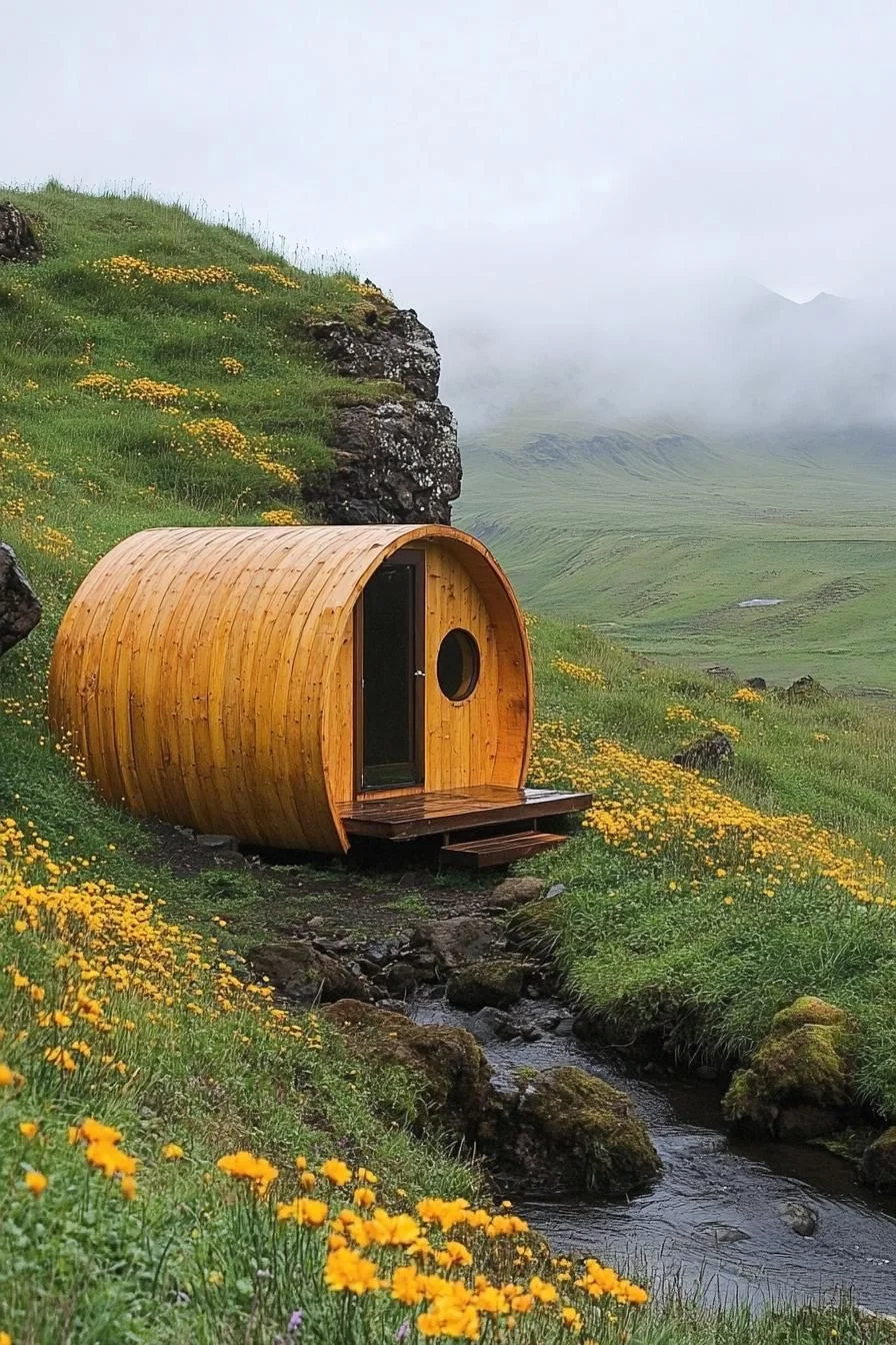 A Round Cabin Tucked by a Creek
