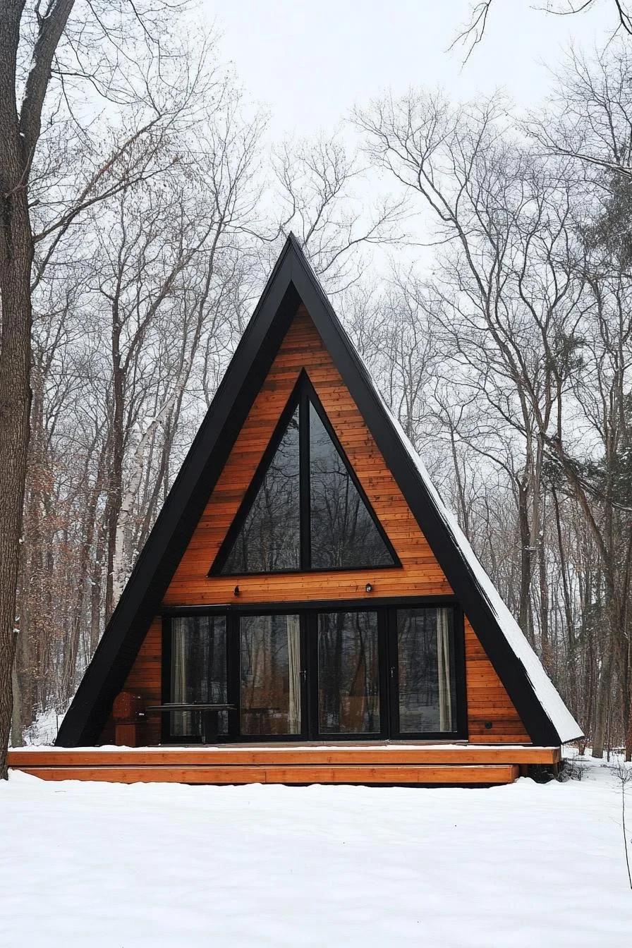 Triangle-Shaped Dream Lodge in Snowy Groves