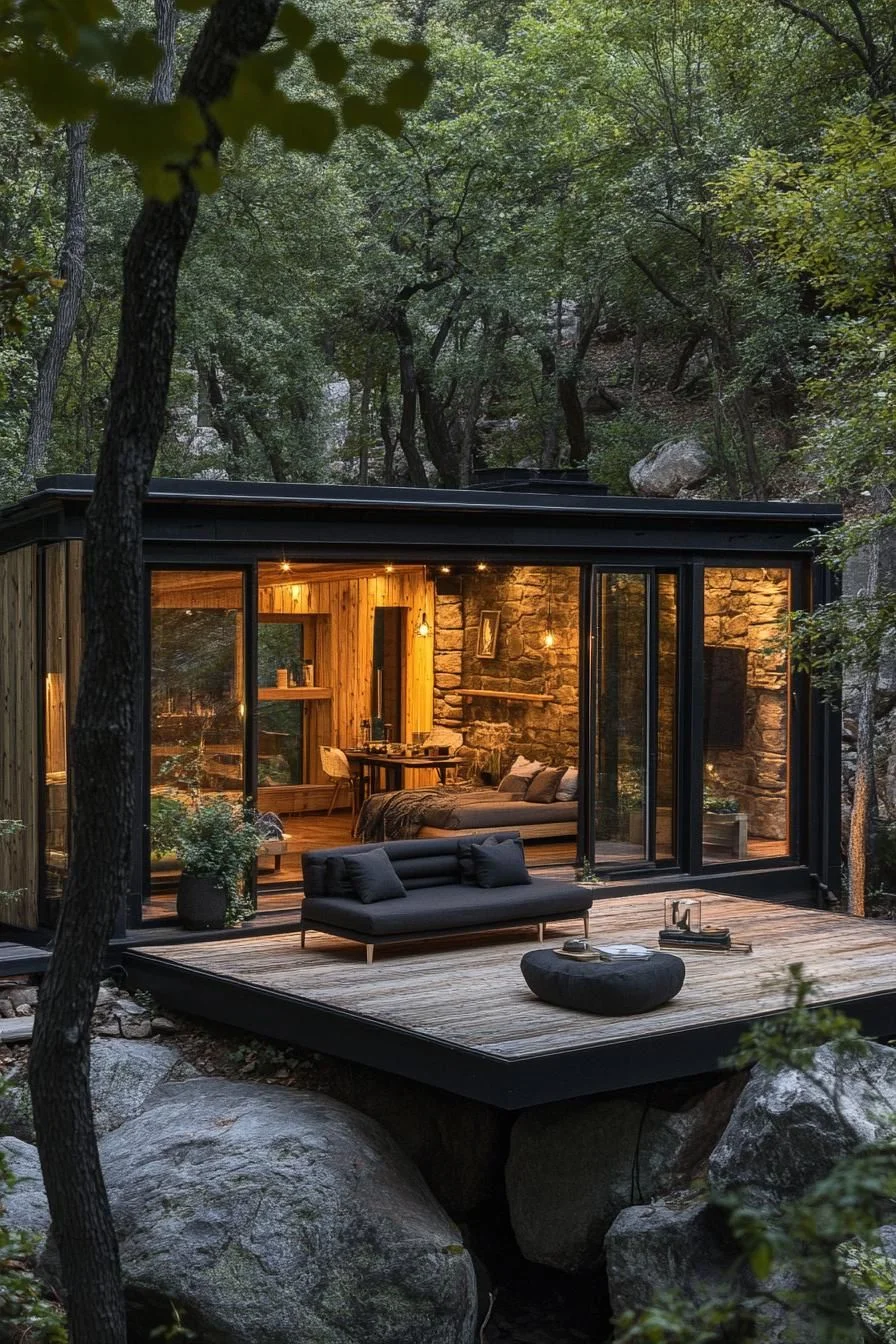 A Glass Cabin Hidden in the Trees