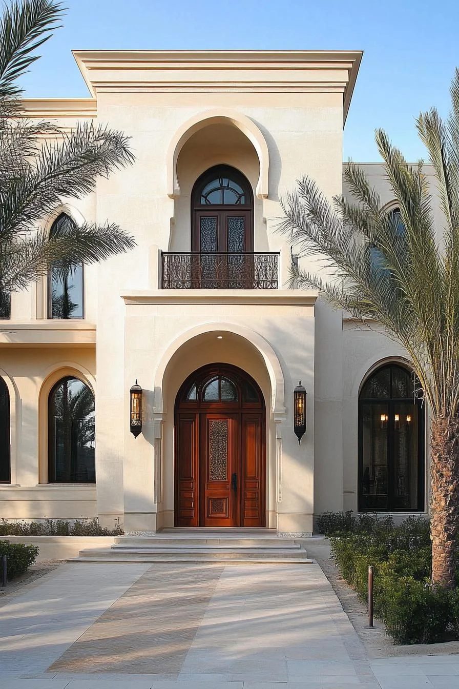 An Entrance Framed by Tall Palms