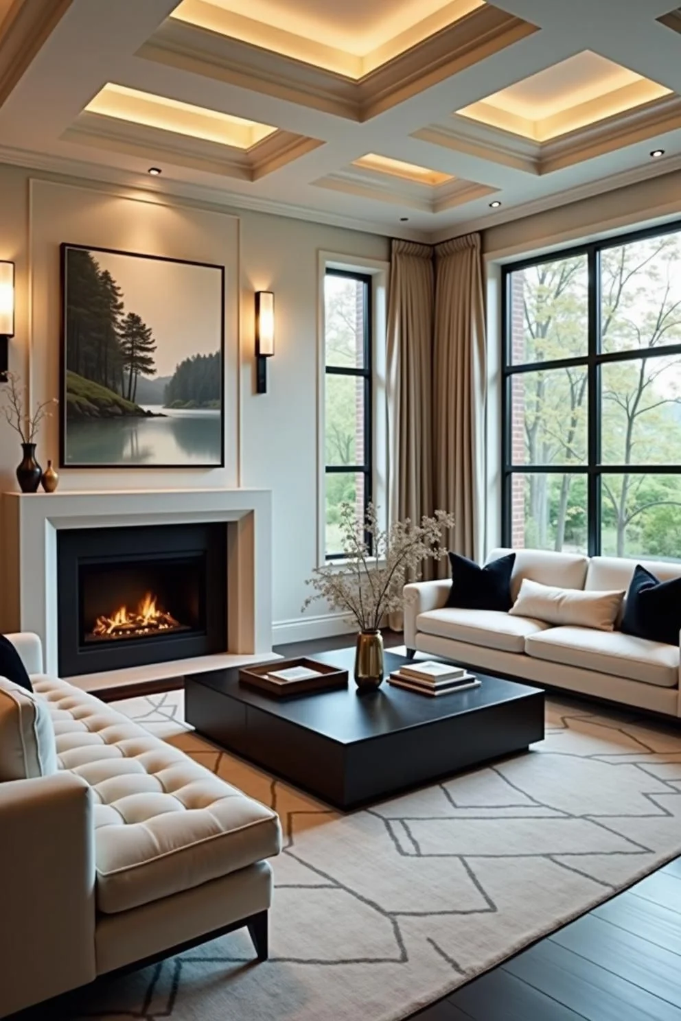 Warm Living Room with a Fireplace