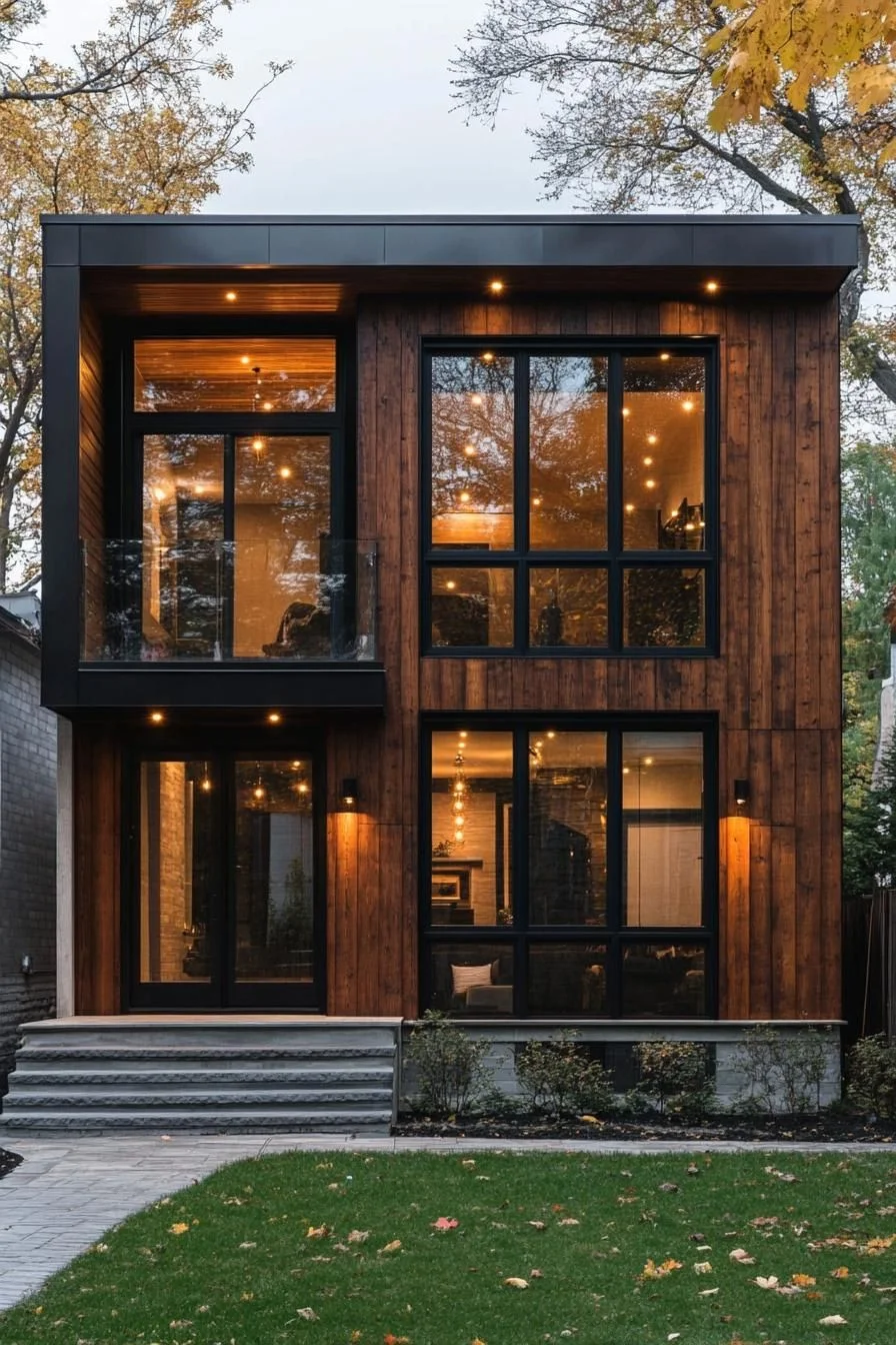 Modern Timber Facade with a Rustic Glow