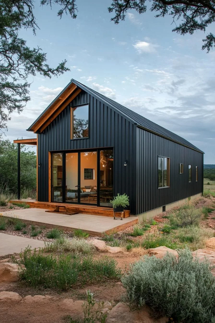 A Black Steel Home Among Wildflowers